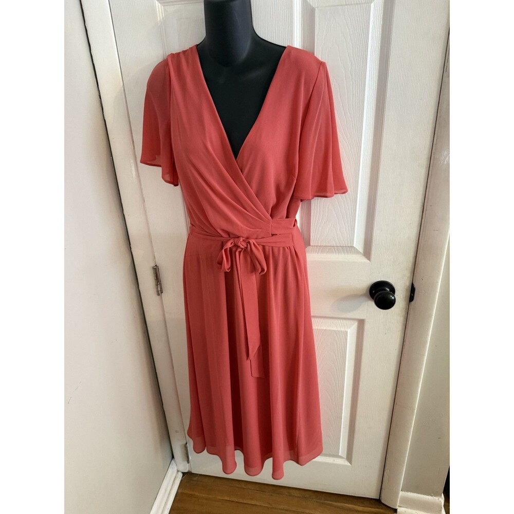 Ralph Lauren black label Flutter-Sleeve Wrap Dress Coral  size 8